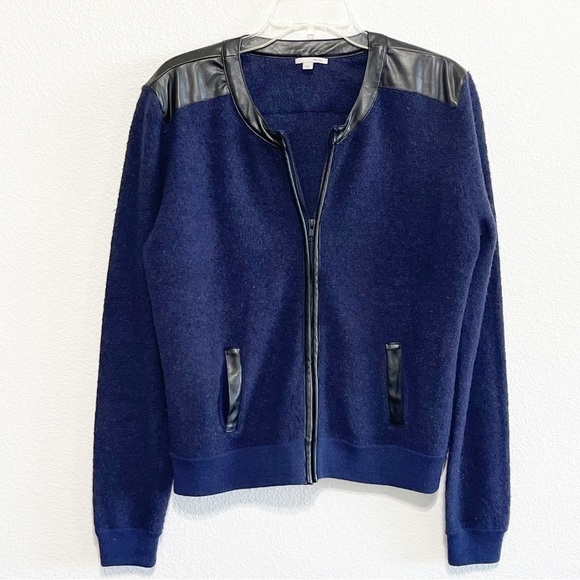 Halogen Woman Navy Blue Merino Wool Boucle Knit Jacket Size XL - Picture 1 of 11